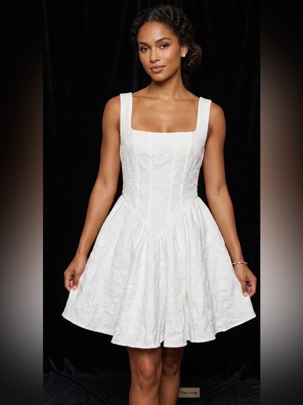 Square-Neck Textured White Mini Dress